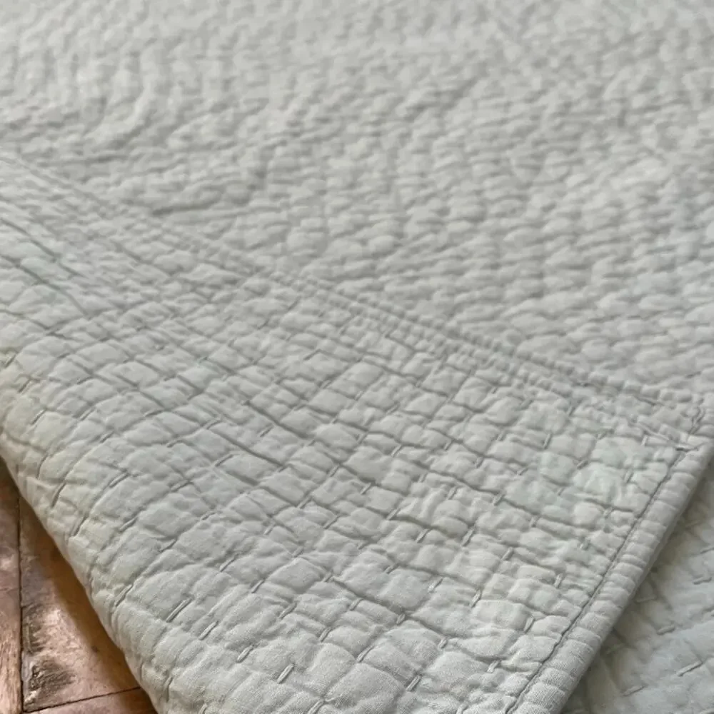 Pottery Barn Pick-Stitch Cotton Linen Blue Green Quilt 104